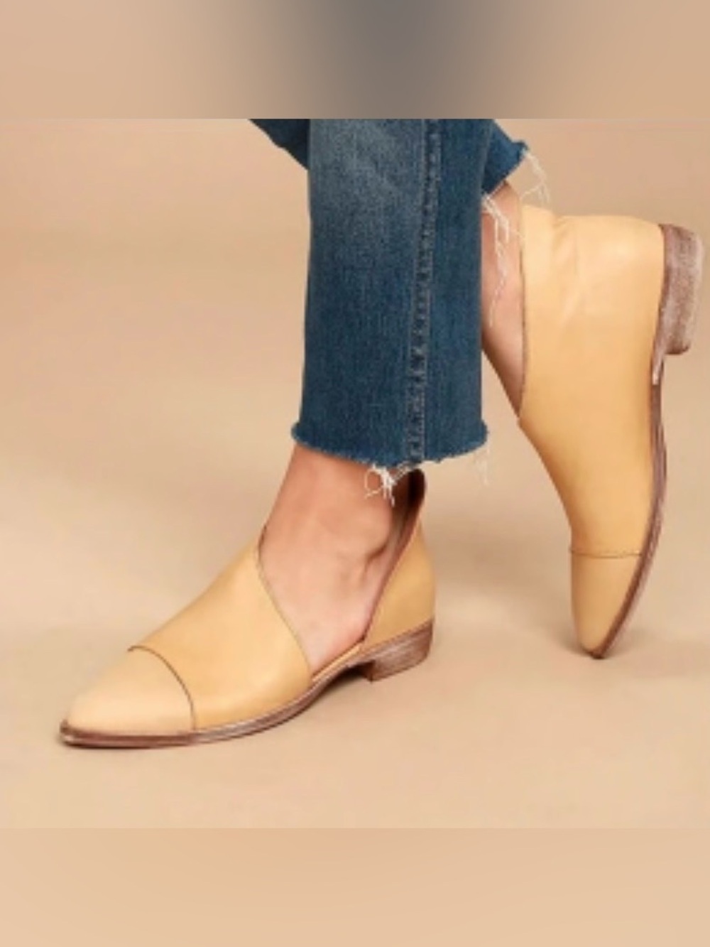 Free People Tan Leather Pointed Slip-On Flats